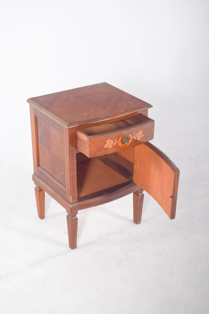 Pamono Portuguese Bedside Table with Marquetry Work, 1920s New