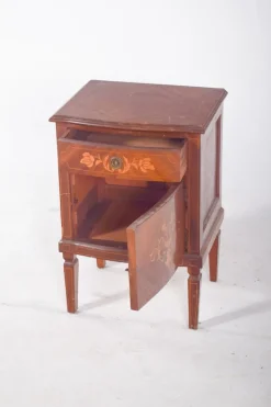 Pamono Portuguese Bedside Table with Marquetry Work, 1920s New