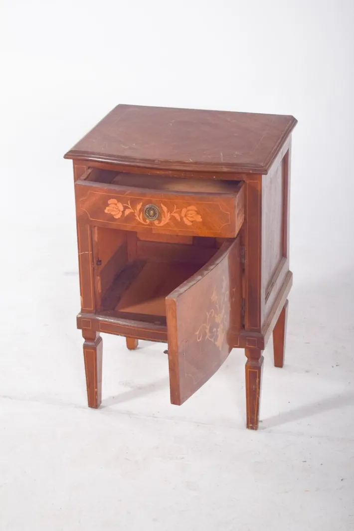 Pamono Portuguese Bedside Table with Marquetry Work, 1920s New