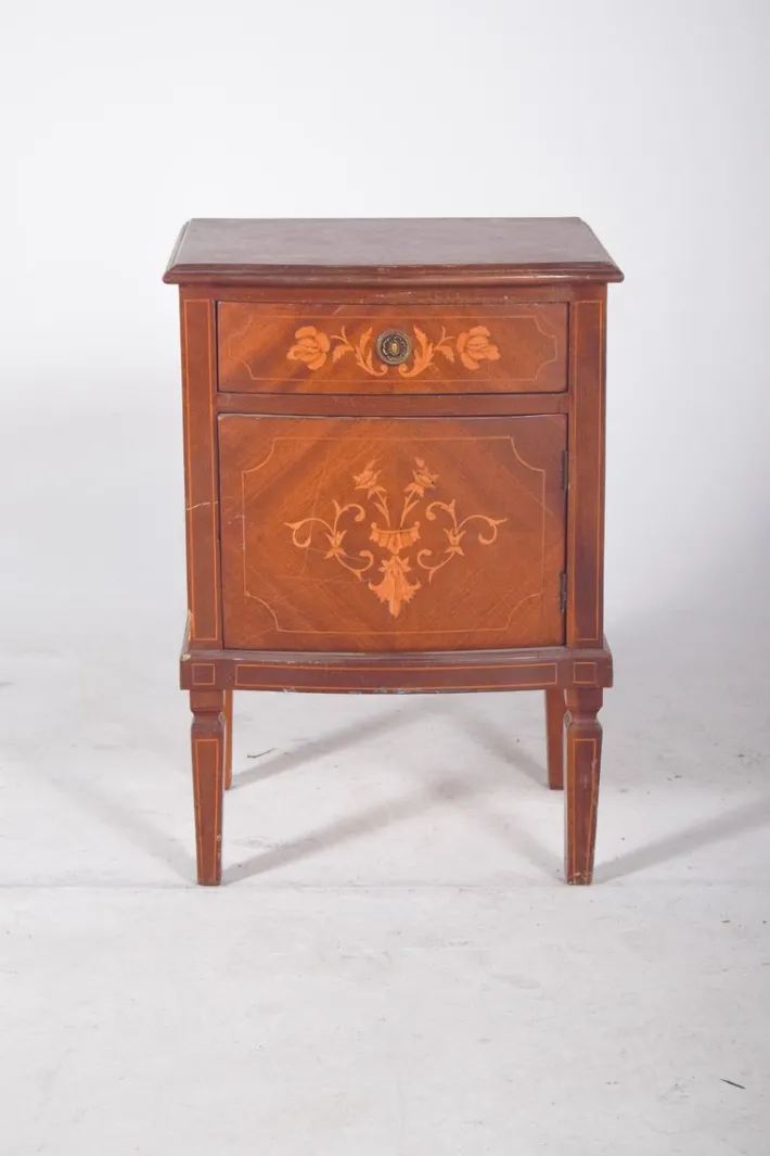 Pamono Portuguese Bedside Table with Marquetry Work, 1920s New