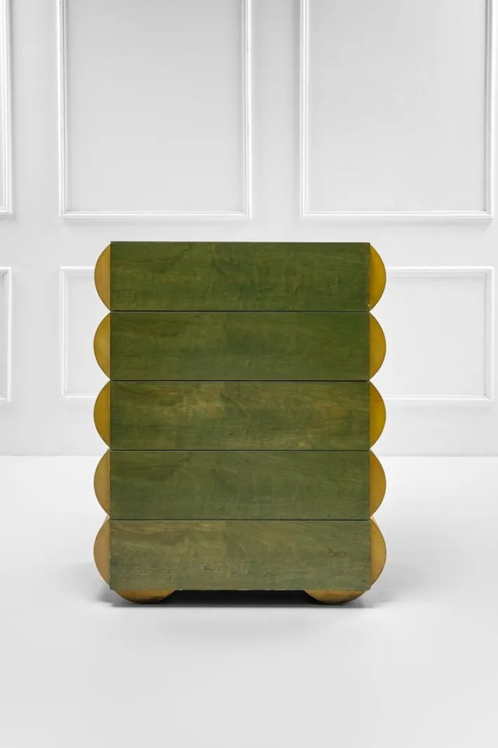 Pamono Postmodern Architectural Chest of Drawers in Natural Wood and Aniline-Stained Wood, 1980s Outlet