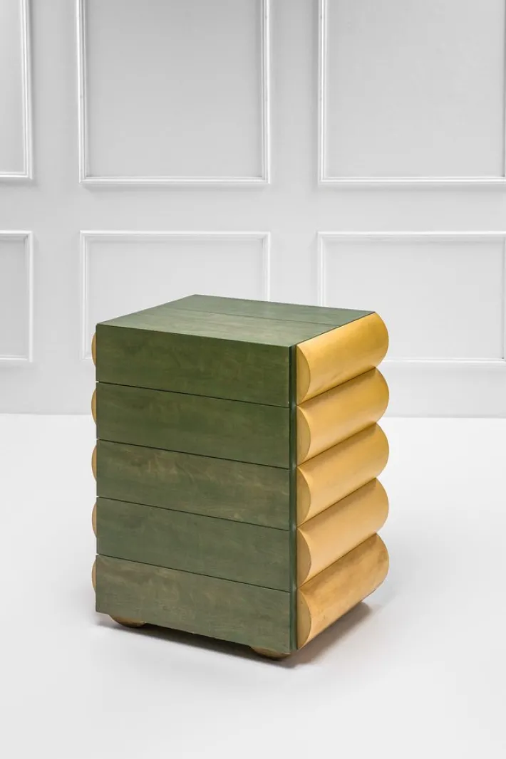 Pamono Postmodern Architectural Chest of Drawers in Natural Wood and Aniline-Stained Wood, 1980s Outlet