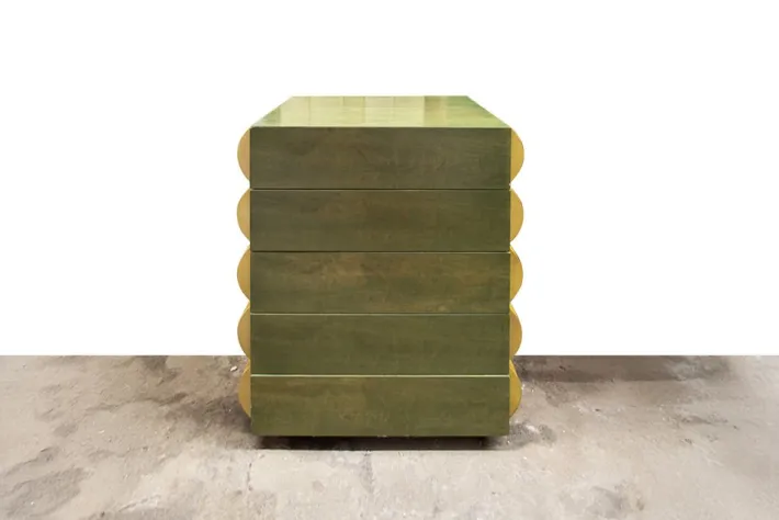 Pamono Postmodern Architectural Chest of Drawers in Natural Wood and Aniline-Stained Wood, 1980s Outlet