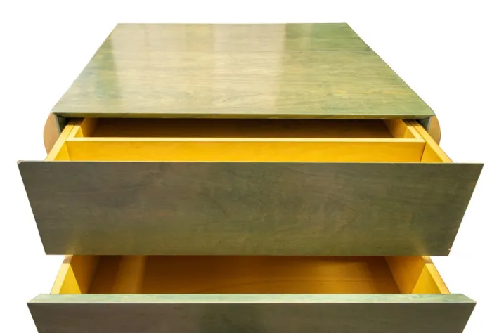 Pamono Postmodern Architectural Chest of Drawers in Natural Wood and Aniline-Stained Wood, 1980s Outlet