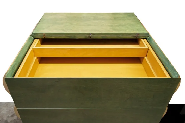 Pamono Postmodern Architectural Chest of Drawers in Natural Wood and Aniline-Stained Wood, 1980s Outlet