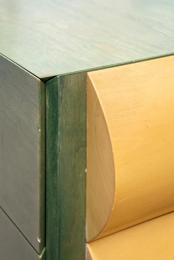 Pamono Postmodern Architectural Chest of Drawers in Natural Wood and Aniline-Stained Wood, 1980s Outlet