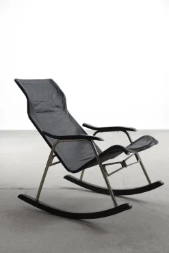 Pamono Postmodern Black Leather Rocking Chair by Takeshi Nii, 1950s Best