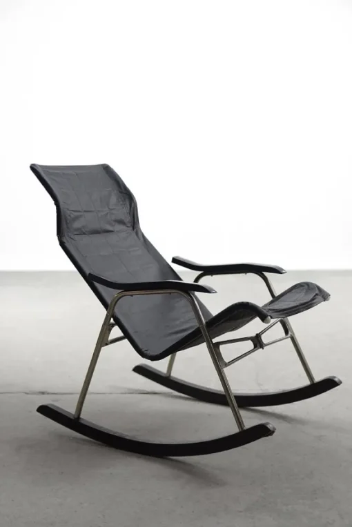 Pamono Postmodern Black Leather Rocking Chair by Takeshi Nii, 1950s Best