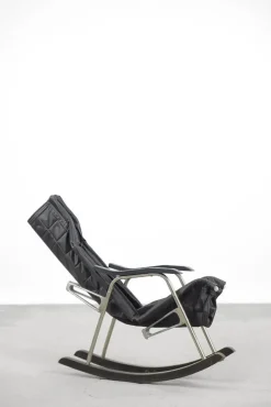Pamono Postmodern Black Leather Rocking Chair by Takeshi Nii, 1950s Best
