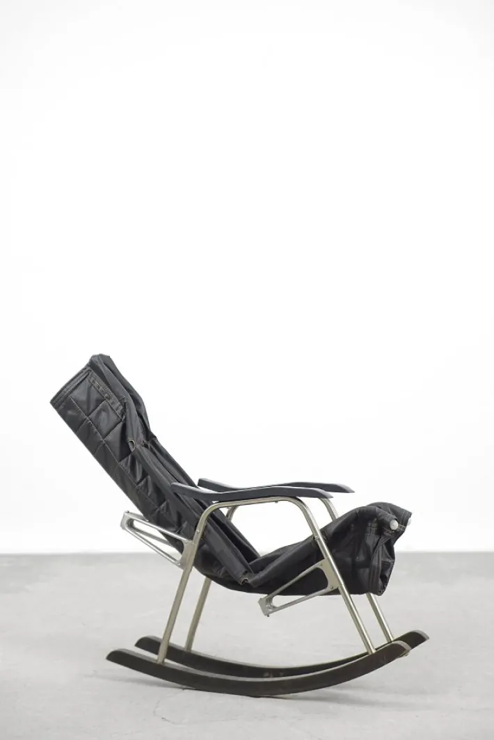 Pamono Postmodern Black Leather Rocking Chair by Takeshi Nii, 1950s Best