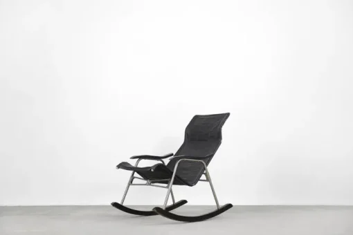 Pamono Postmodern Black Leather Rocking Chair by Takeshi Nii, 1950s Best