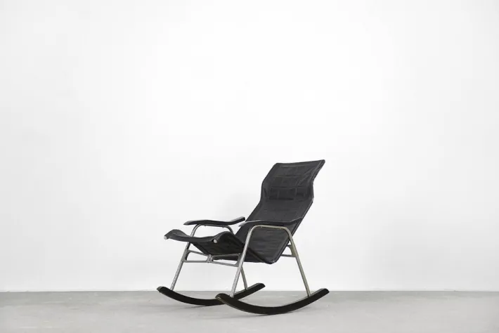 Pamono Postmodern Black Leather Rocking Chair by Takeshi Nii, 1950s Best