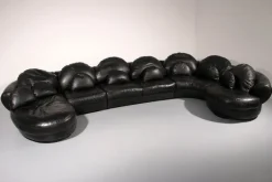 Pamono Post-Modern Black Leather Sectional Sofa, 1980s Best