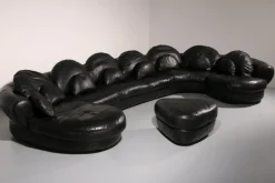 Pamono Post-Modern Black Leather Sectional Sofa, 1980s Best