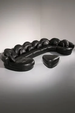 Pamono Post-Modern Black Leather Sectional Sofa, 1980s Best