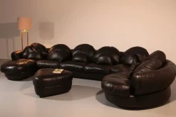 Pamono Post-Modern Black Leather Sectional Sofa, 1980s Best