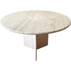 Pamono Postmodern Cream Off White Round Travertine Dining Table with Pedestal Base, 1970s Clearance