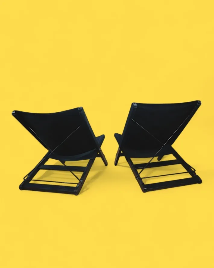 Pamono Postmodern Hestra Folding Lounge Chairs in Black Canvas attributed to Tord Bjorklund for Ikea, 1991, Set of 2 Online
