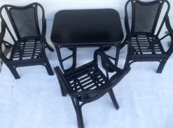 Pamono Rattan and Bamboo Table and Chairs Furniture Set, 1980s, Set of 4 Best