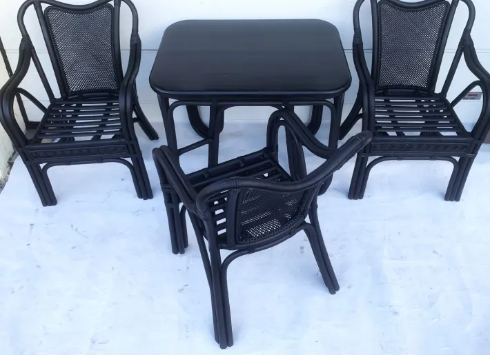 Pamono Rattan and Bamboo Table and Chairs Furniture Set, 1980s, Set of 4 Best