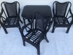 Pamono Rattan and Bamboo Table and Chairs Furniture Set, 1980s, Set of 4 Best