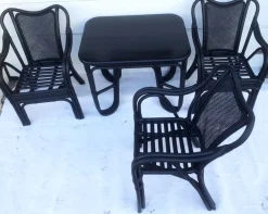Pamono Rattan and Bamboo Table and Chairs Furniture Set, 1980s, Set of 4 Best
