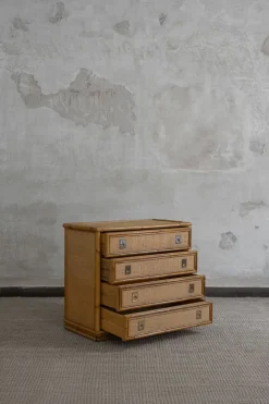 Pamono Rattan and Brass Chest of Drawers by Dal Vera, 1970s Sale