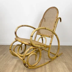 Pamono Rattan and Cane Rocking Chair, 1970s Outlet