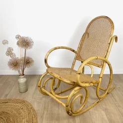 Pamono Rattan and Cane Rocking Chair, 1970s Outlet