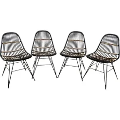 Pamono Rattan and Metal Chairs, 1960s, Set of 4