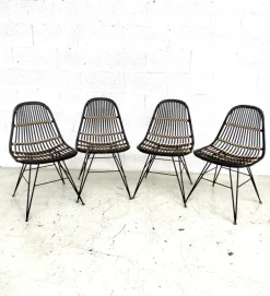 Pamono Rattan and Metal Chairs, 1960s, Set of 4