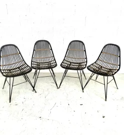 Pamono Rattan and Metal Chairs, 1960s, Set of 4