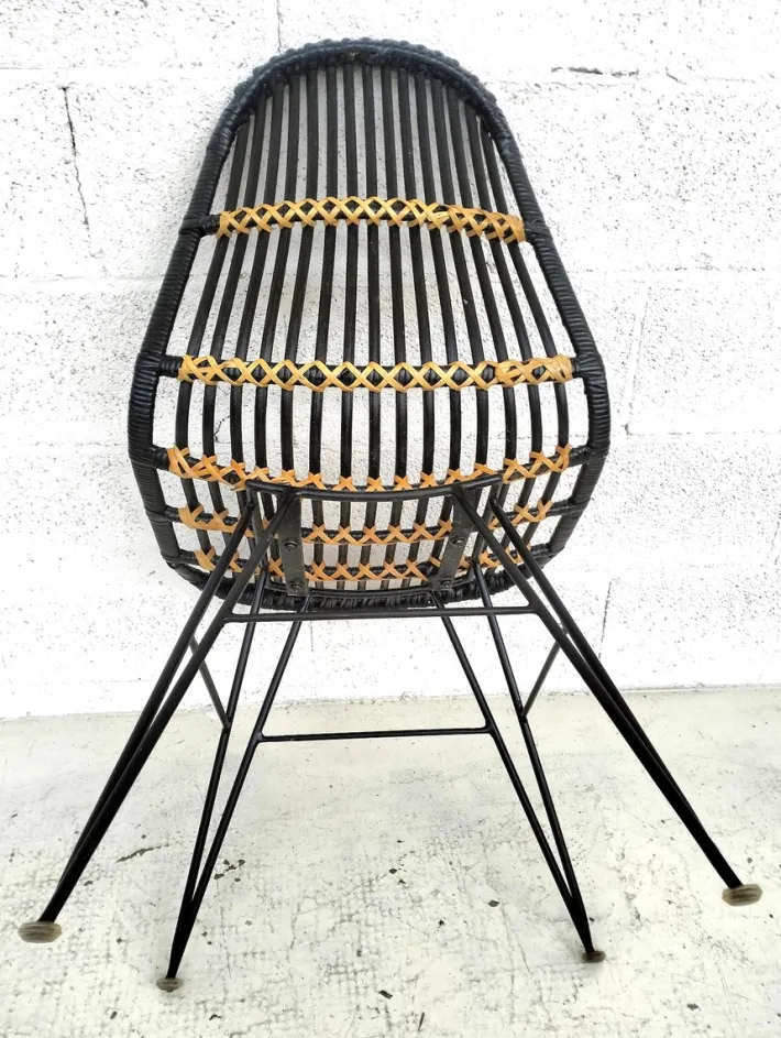 Pamono Rattan and Metal Chairs, 1960s, Set of 4