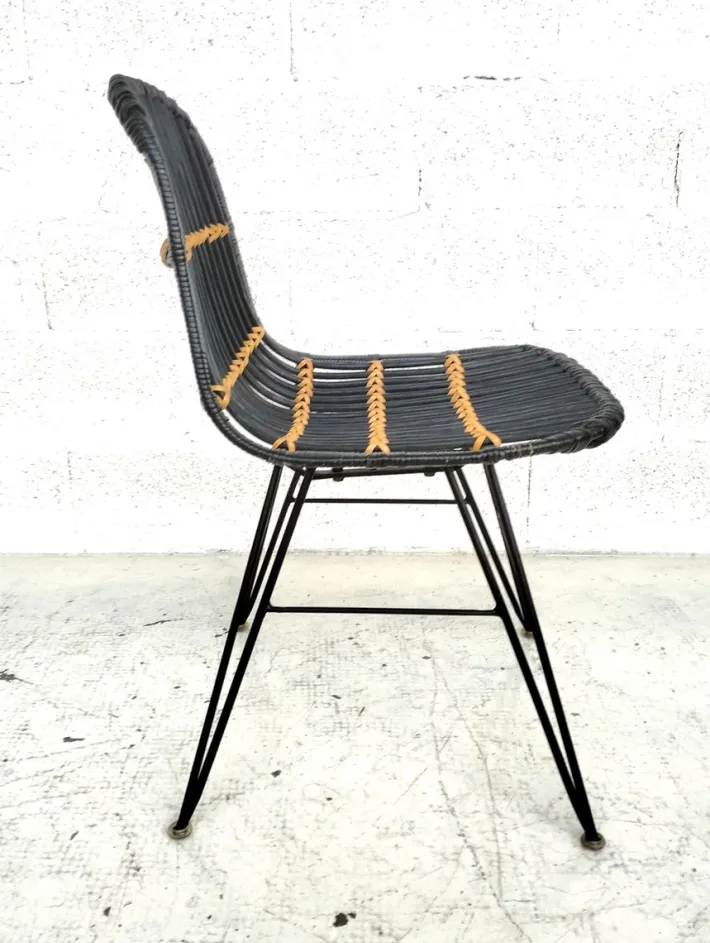 Pamono Rattan and Metal Chairs, 1960s, Set of 4