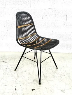 Pamono Rattan and Metal Chairs, 1960s, Set of 4