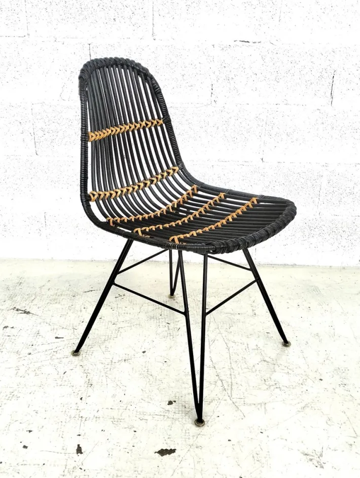 Pamono Rattan and Metal Chairs, 1960s, Set of 4