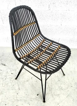 Pamono Rattan and Metal Chairs, 1960s, Set of 4