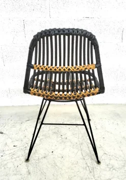 Pamono Rattan and Metal Chairs, 1960s, Set of 4