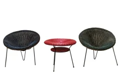 Pamono Rattan Armchairs and Coffee Table by Roberto Mango, Italy 1960s, Set of 3 Discount