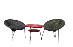 Pamono Rattan Armchairs and Coffee Table by Roberto Mango, Italy 1960s, Set of 3 Discount