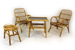 Pamono Rattan Armchairs, Table and Stool, 1960s, Set of 4 Best