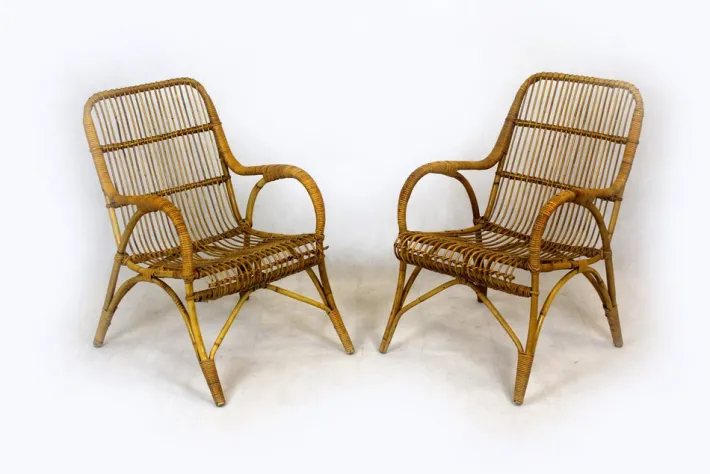 Pamono Rattan Armchairs, Table and Stool, 1960s, Set of 4 Best