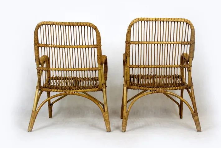 Pamono Rattan Armchairs, Table and Stool, 1960s, Set of 4 Best