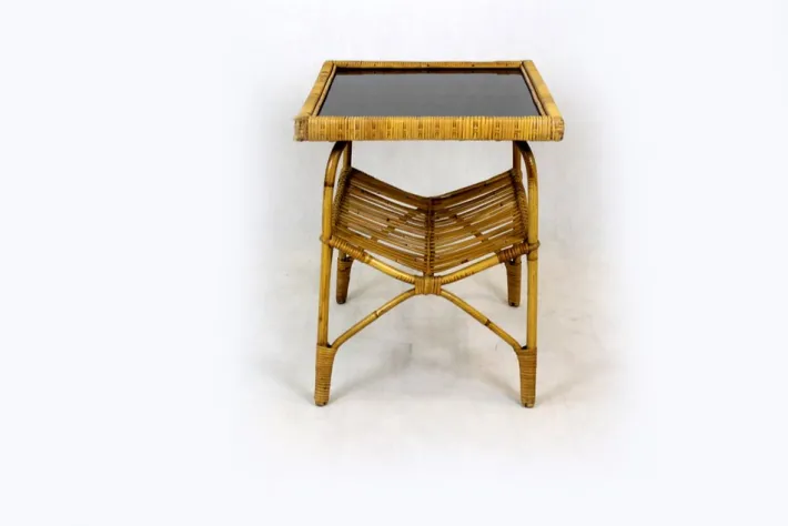 Pamono Rattan Armchairs, Table and Stool, 1960s, Set of 4 Best