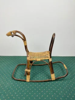 Pamono Rattan Bamboo & Wicker Rocking Horse Toy, Italy, 1960 Online