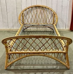 Pamono Rattan Bed with Metal Base, 1960s Hot