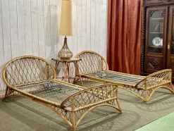 Pamono Rattan Bed with Metal Base, 1960s Hot