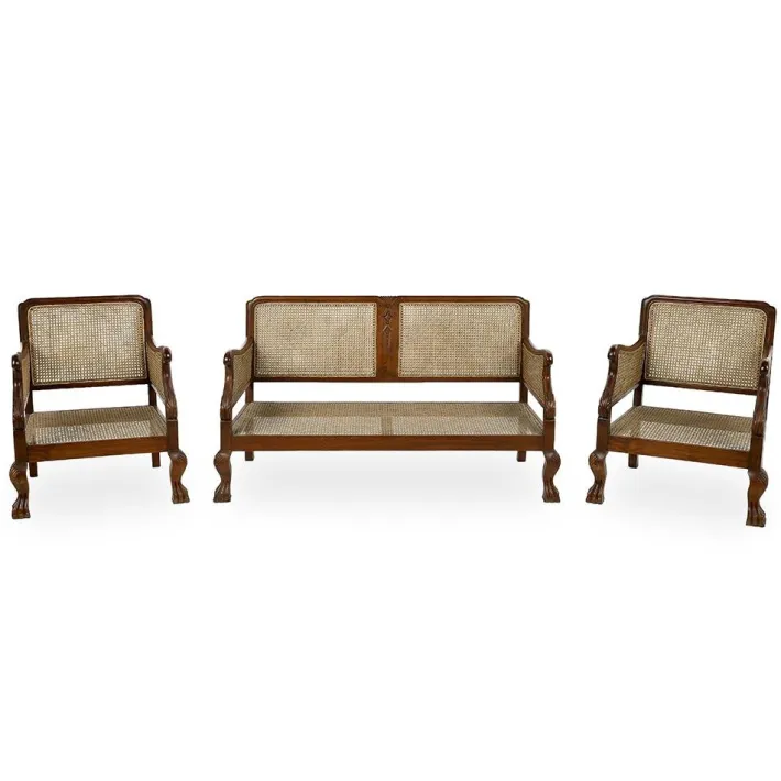 Pamono Rattan Bench & Armchairs, Set of 3 Online