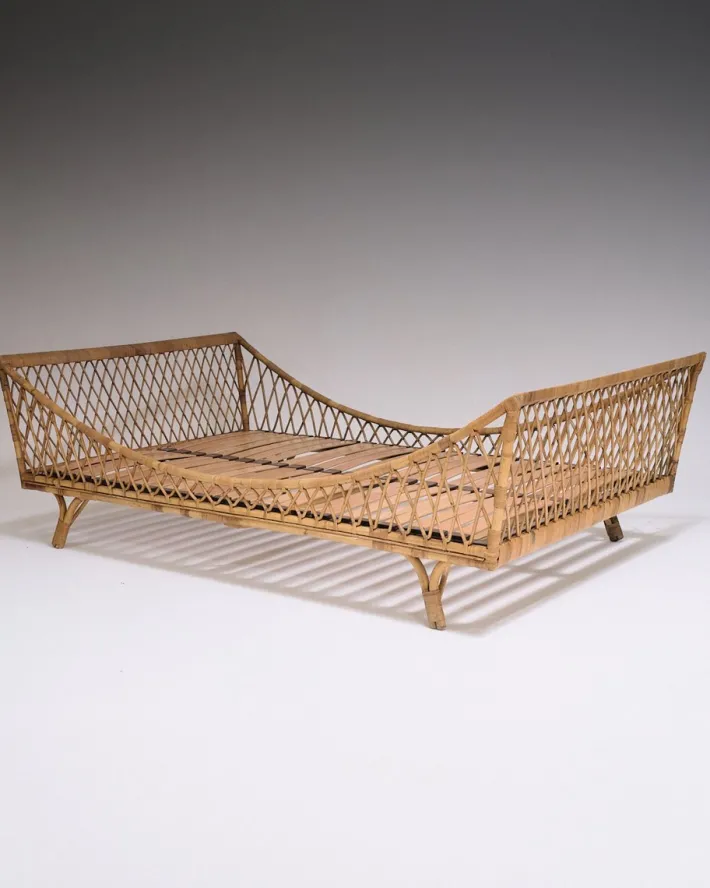 Pamono Rattan Daybed in the style of Jean Royère, 1970s New