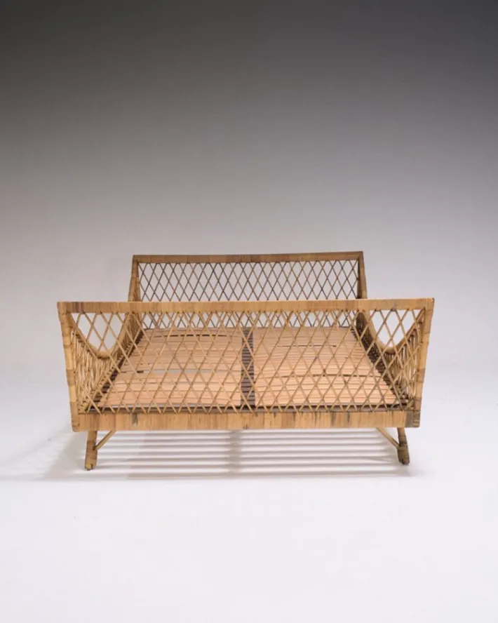 Pamono Rattan Daybed in the style of Jean Royère, 1970s New